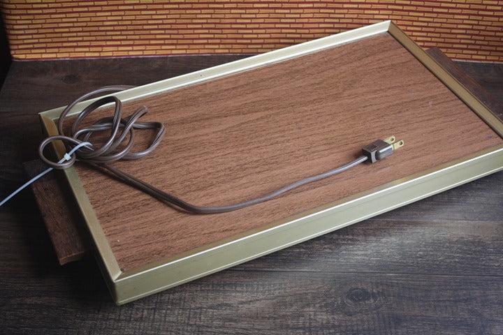 Vintage Cornwall Electric Tray with a faux walnut wood grain surface