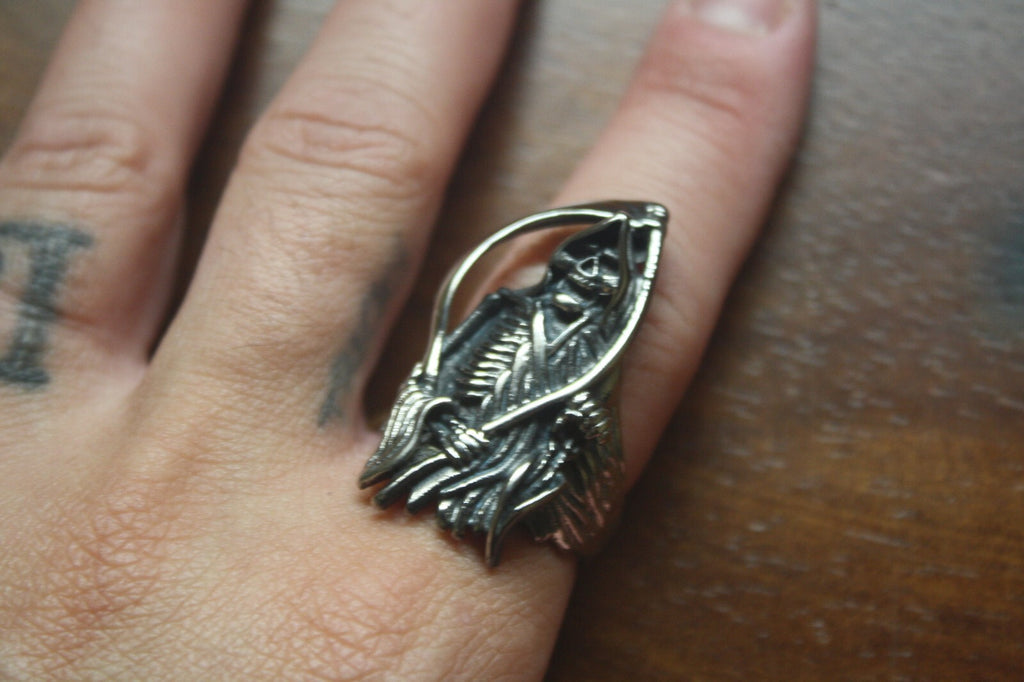 Vintage Style Grim Reaper Skeleton Silver Tone Ring