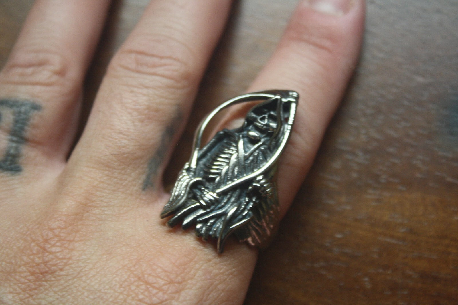 Vintage Style Grim Reaper Skeleton Silver Tone Ring