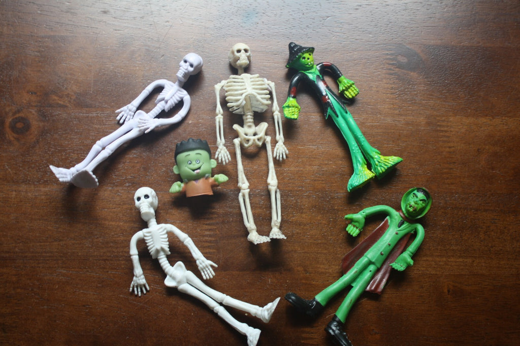 Set of 5 Vintage Halloween Skeleton and Monster Figurines