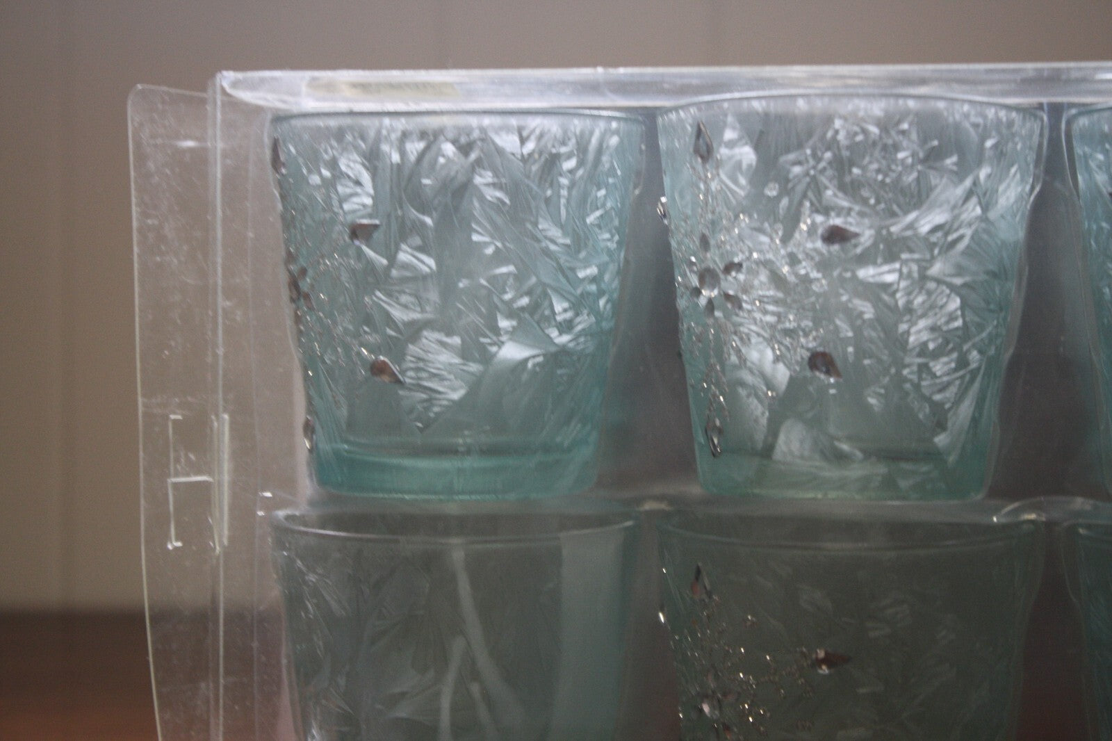 Set of 6 Frosted Glass Votive Candle Holders with Silver Accents