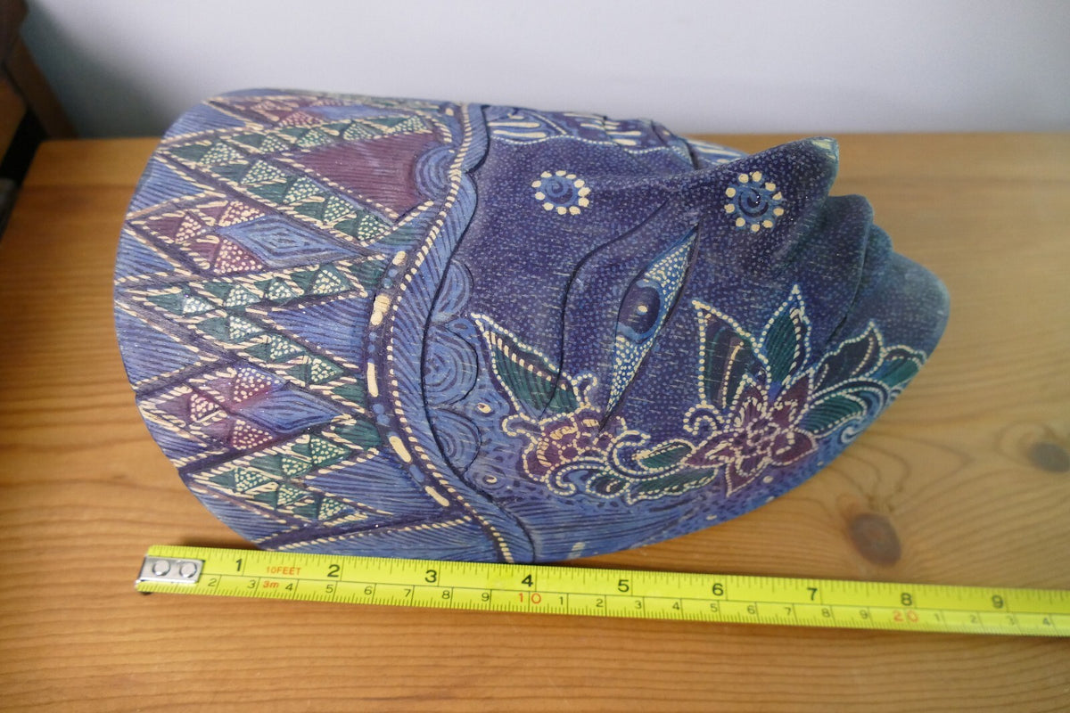 Handcrafted Blue Decorative Tribal Mask with Intricate Patterns