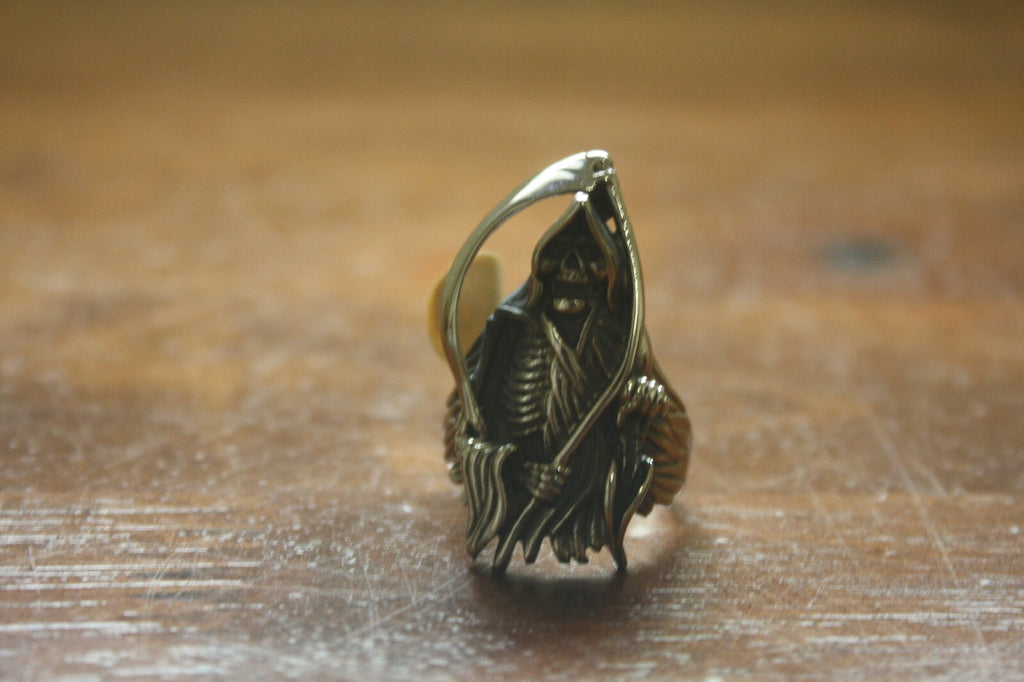 Vintage Style Grim Reaper Skeleton Silver Tone Ring