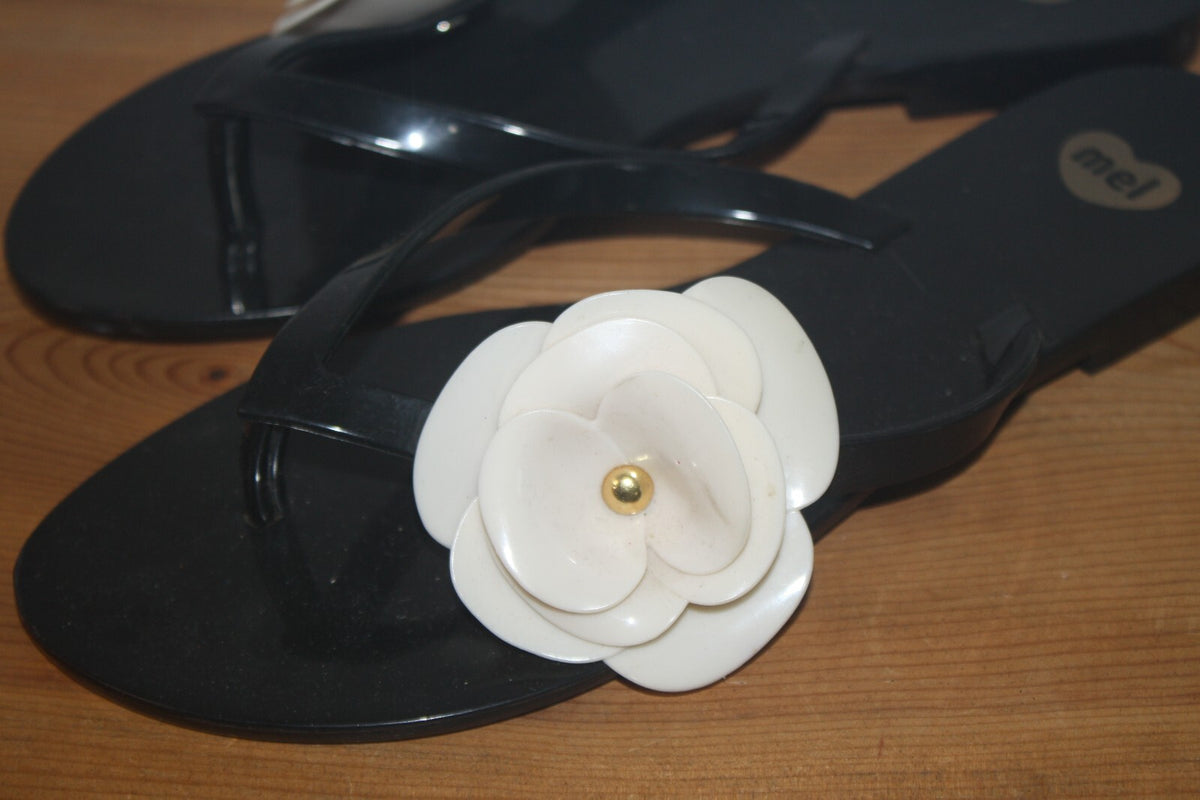 Mel by Melissa Black with White Flower Sandals size 8