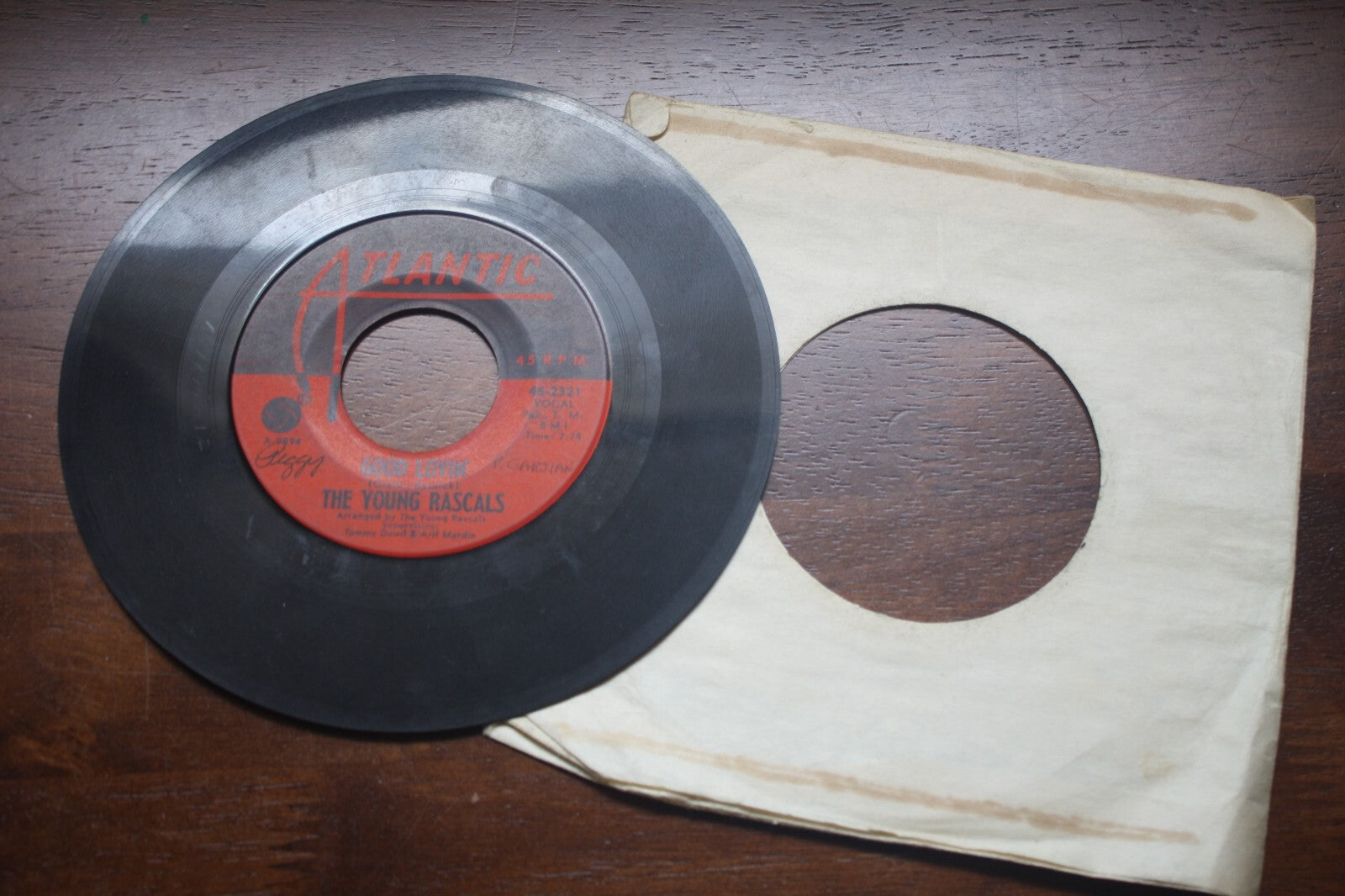 Vintage 45 RPM Vinyl Record Single by The Young Rascals - Good Lovin' / Mustang