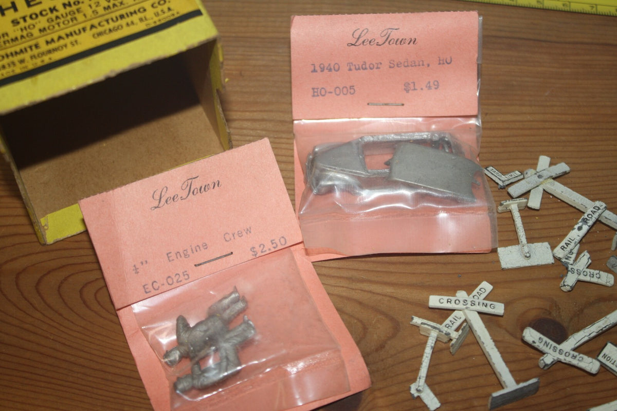 Vintage Lee Town HO Scale Model Railroad Accessories and 1940 Tudor Sedan Kit