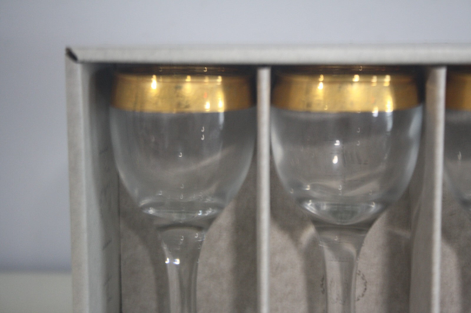 Vintage Imperial Crystal Cordial Glasses Decorated with 24k Gold Rims