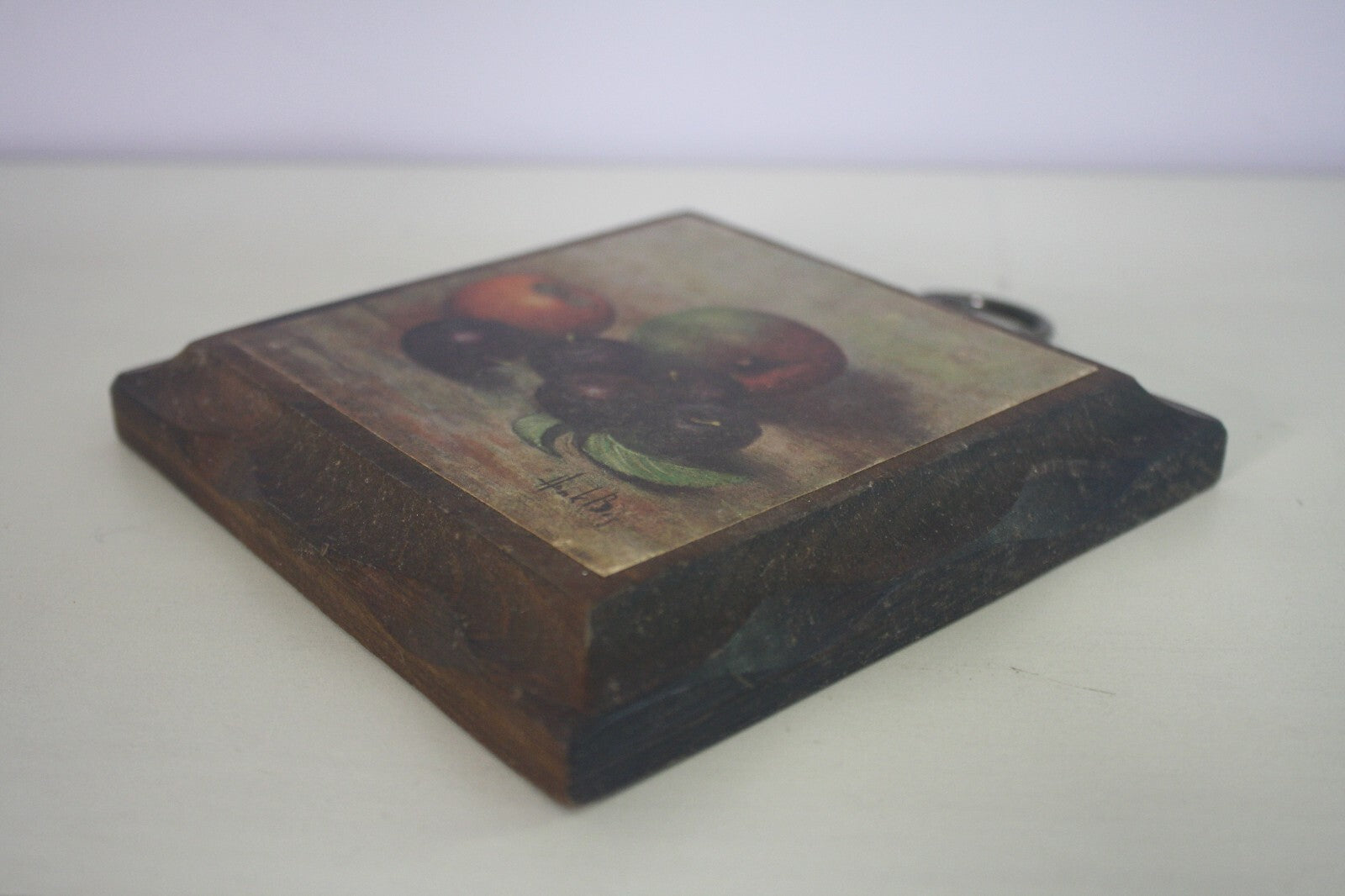 Vintage Still Life Wood Plaque with Metal Hanger