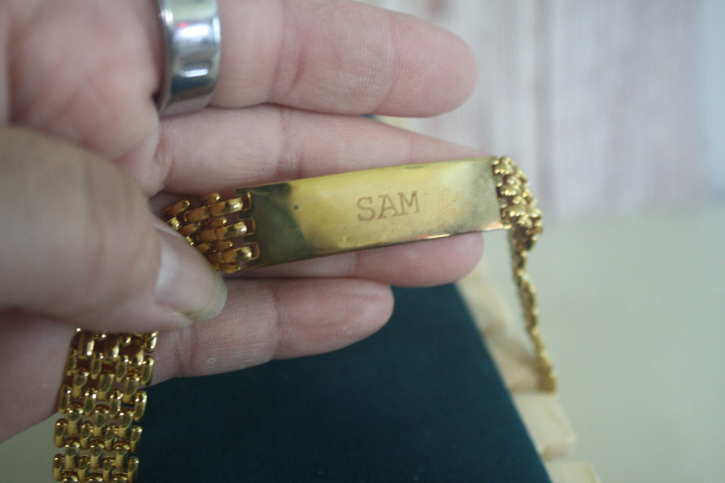 Vintage Gold Toned Bracelet Engraved "SAM" - Estate Find