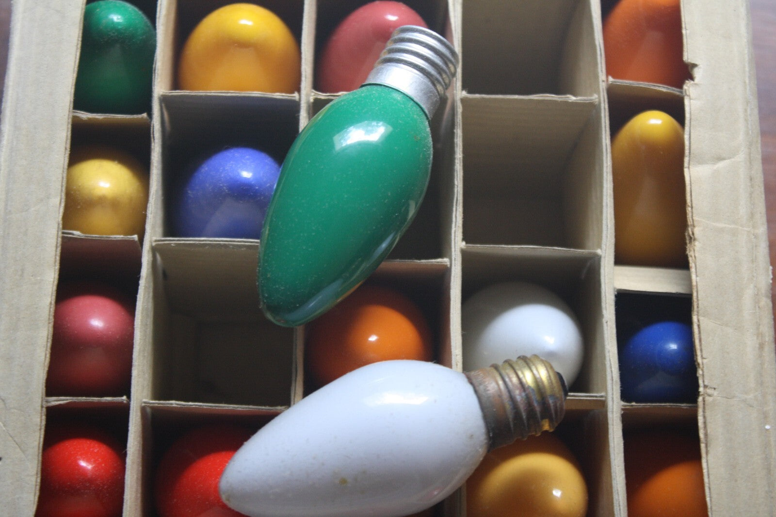 Set of Vintage Colored Christmas Light Bulbs in Original Box