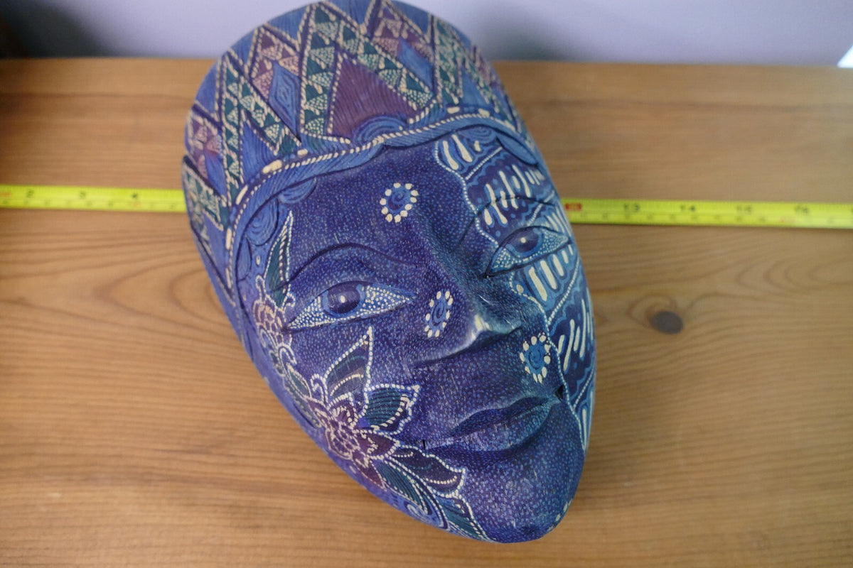 Handcrafted Blue Decorative Tribal Mask with Intricate Patterns