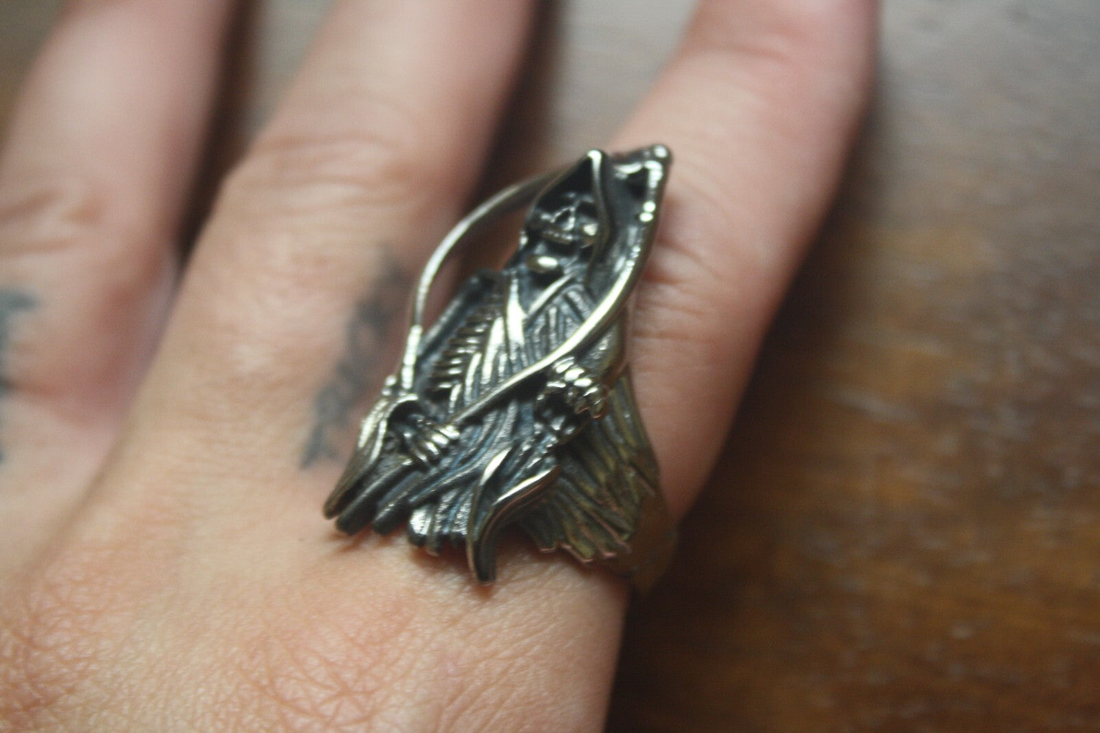 Vintage Style Grim Reaper Skeleton Silver Tone Ring