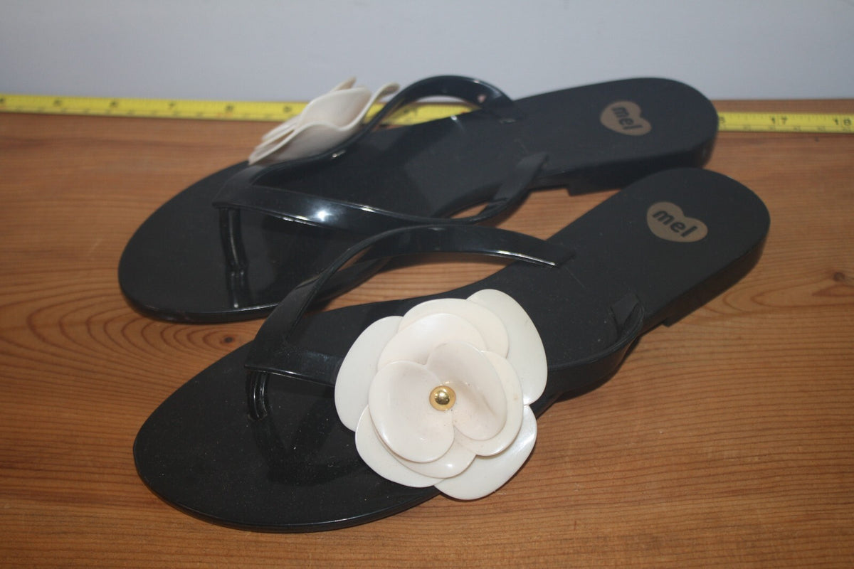 Mel by Melissa Black with White Flower Sandals size 8