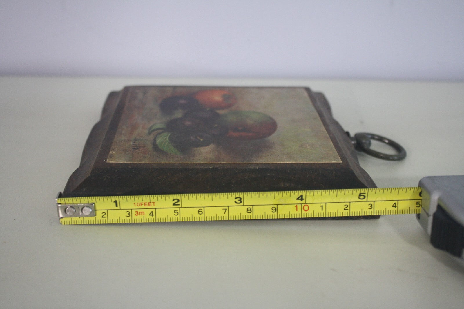 Vintage Still Life Wood Plaque with Metal Hanger