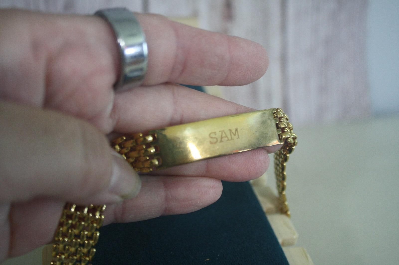Vintage Gold Toned Bracelet Engraved "SAM" - Estate Find