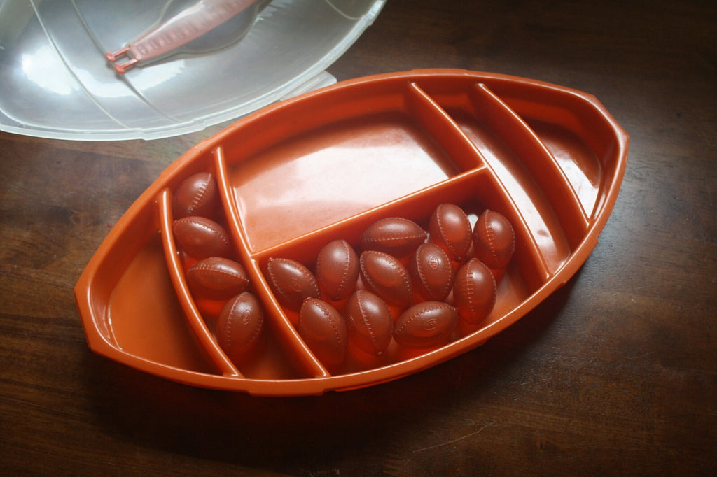 Vintage Football-Shaped Plastic Snack Tray with Lid