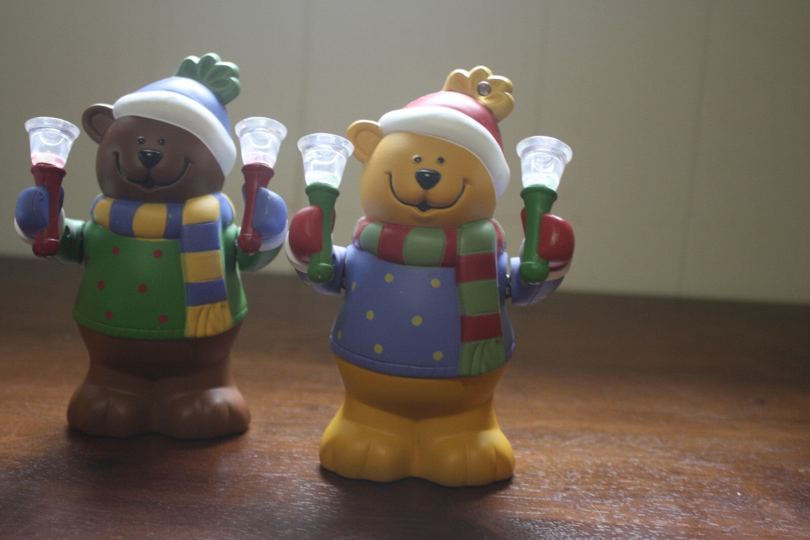 Set of 3 Decorative Bear Figurines with Holiday Lights