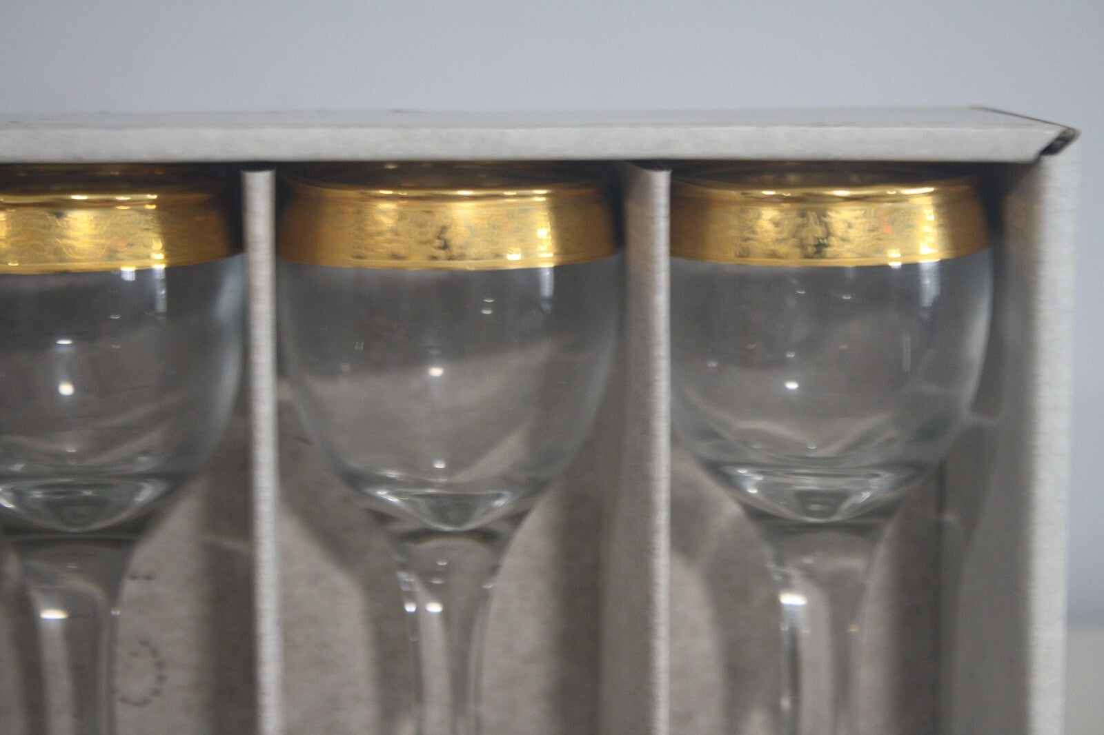 Vintage Imperial Crystal Cordial Glasses Decorated with 24k Gold Rims