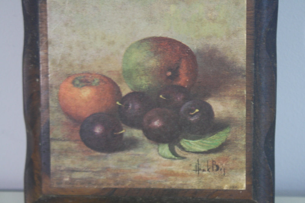 Vintage Still Life Wood Plaque with Metal Hanger