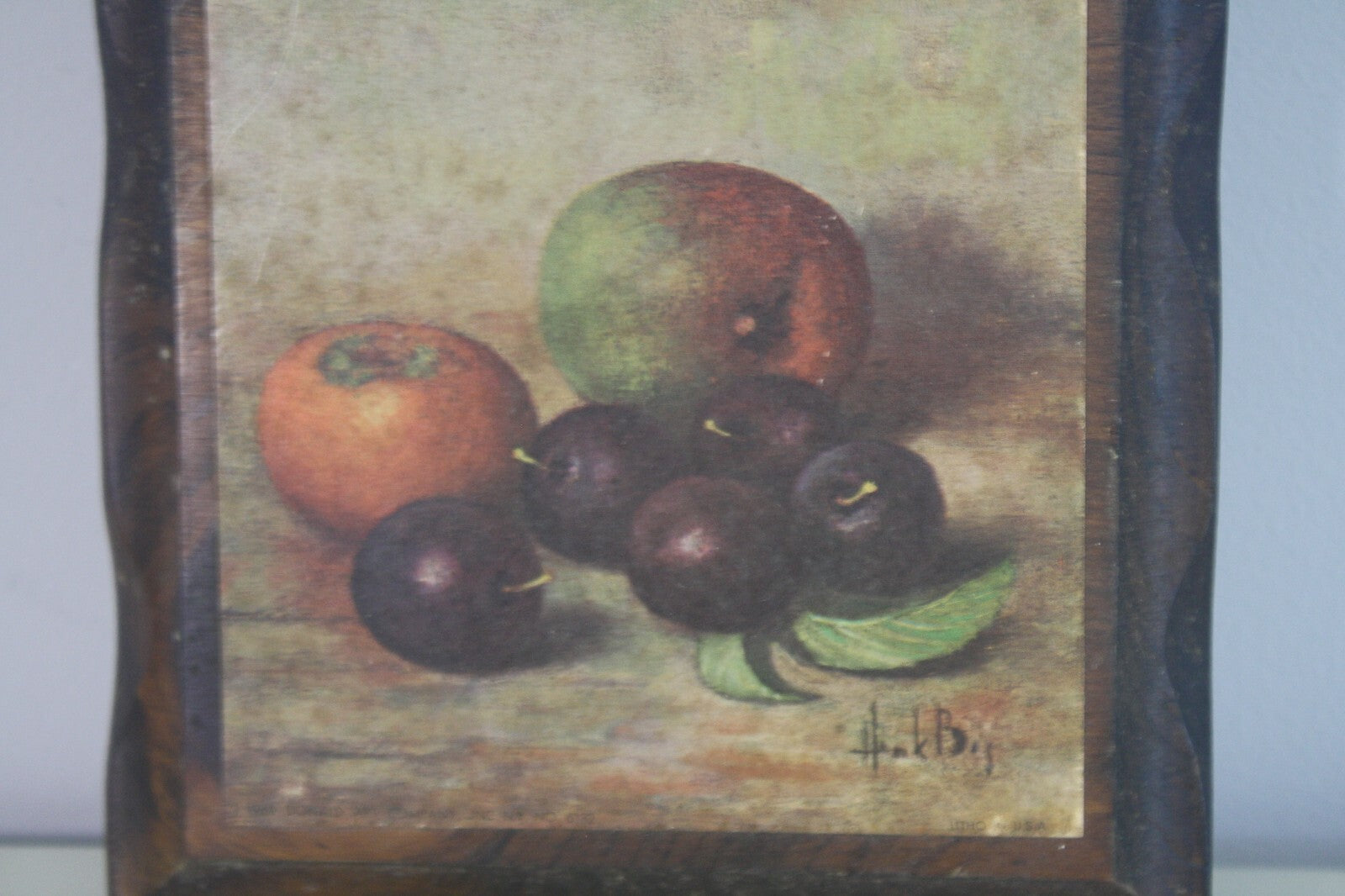Vintage Still Life Wood Plaque with Metal Hanger