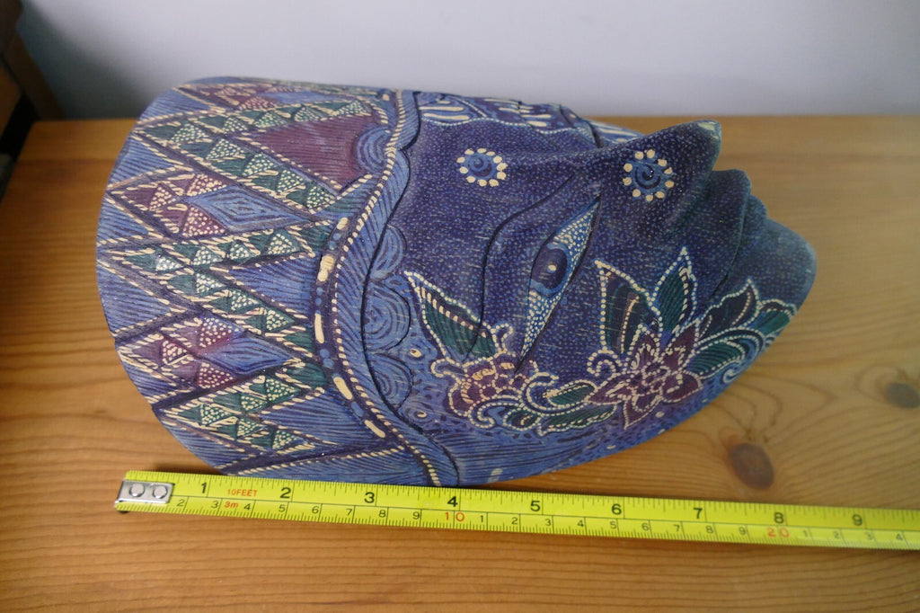 Handcrafted Blue Decorative Tribal Mask with Intricate Patterns