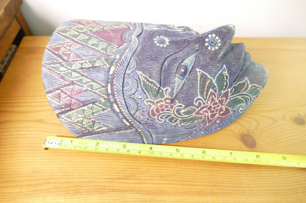 Handcrafted Blue Decorative Tribal Mask with Intricate Patterns