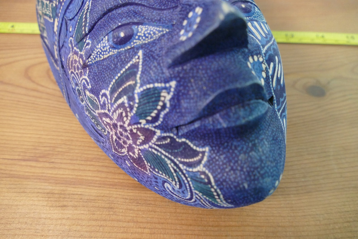 Handcrafted Blue Decorative Tribal Mask with Intricate Patterns