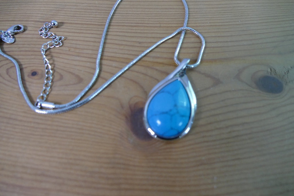 Silver Toned Lia Sophia Necklace with Teardrop Turquoise Pendant