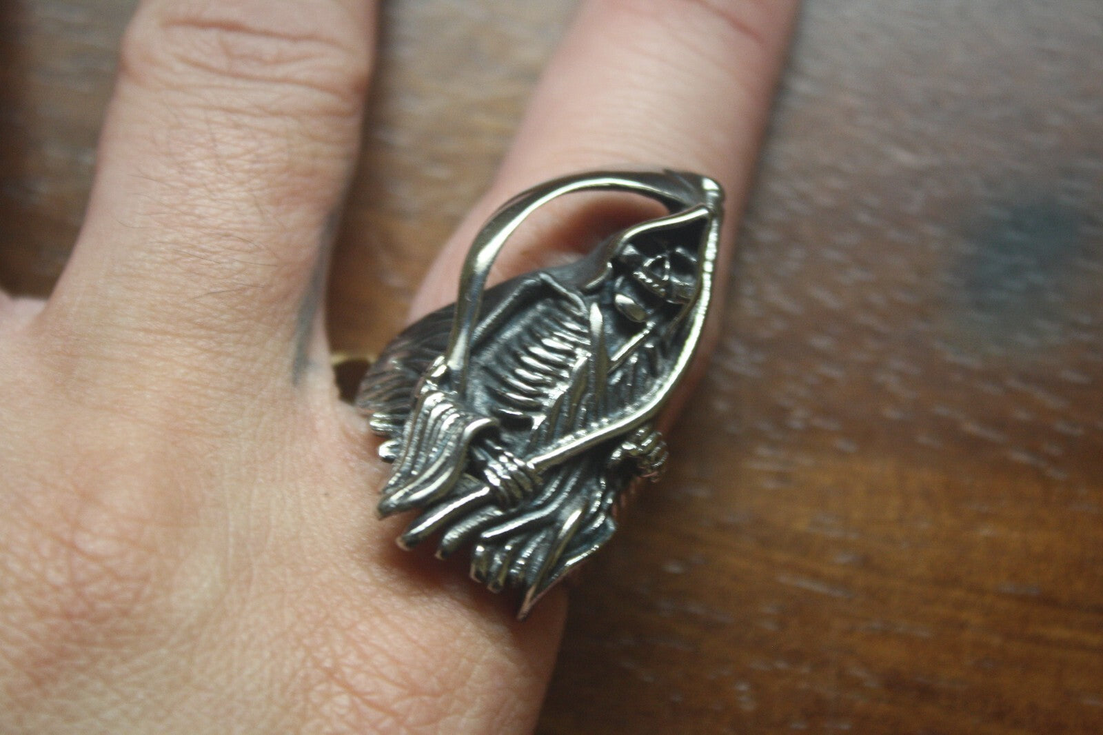 Vintage Style Grim Reaper Skeleton Silver Tone Ring