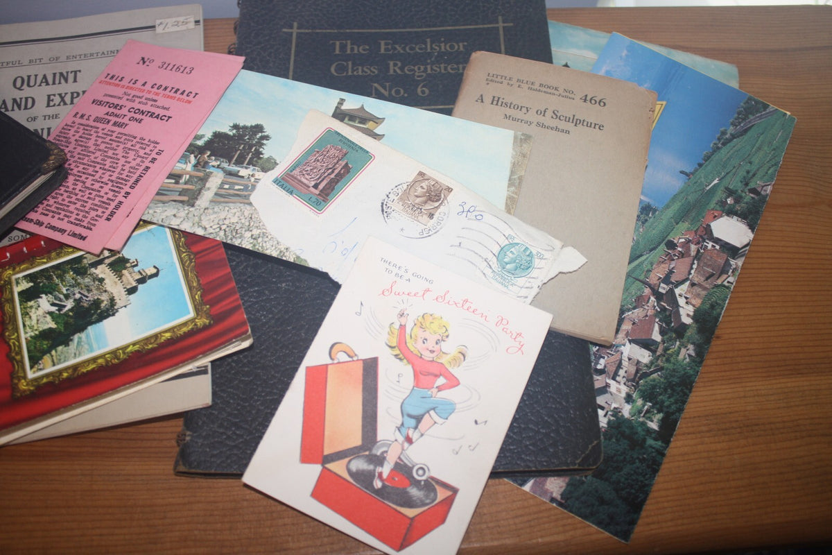 One Pound of Vintage Collectible Books, Maps, and Ephemera Pulls