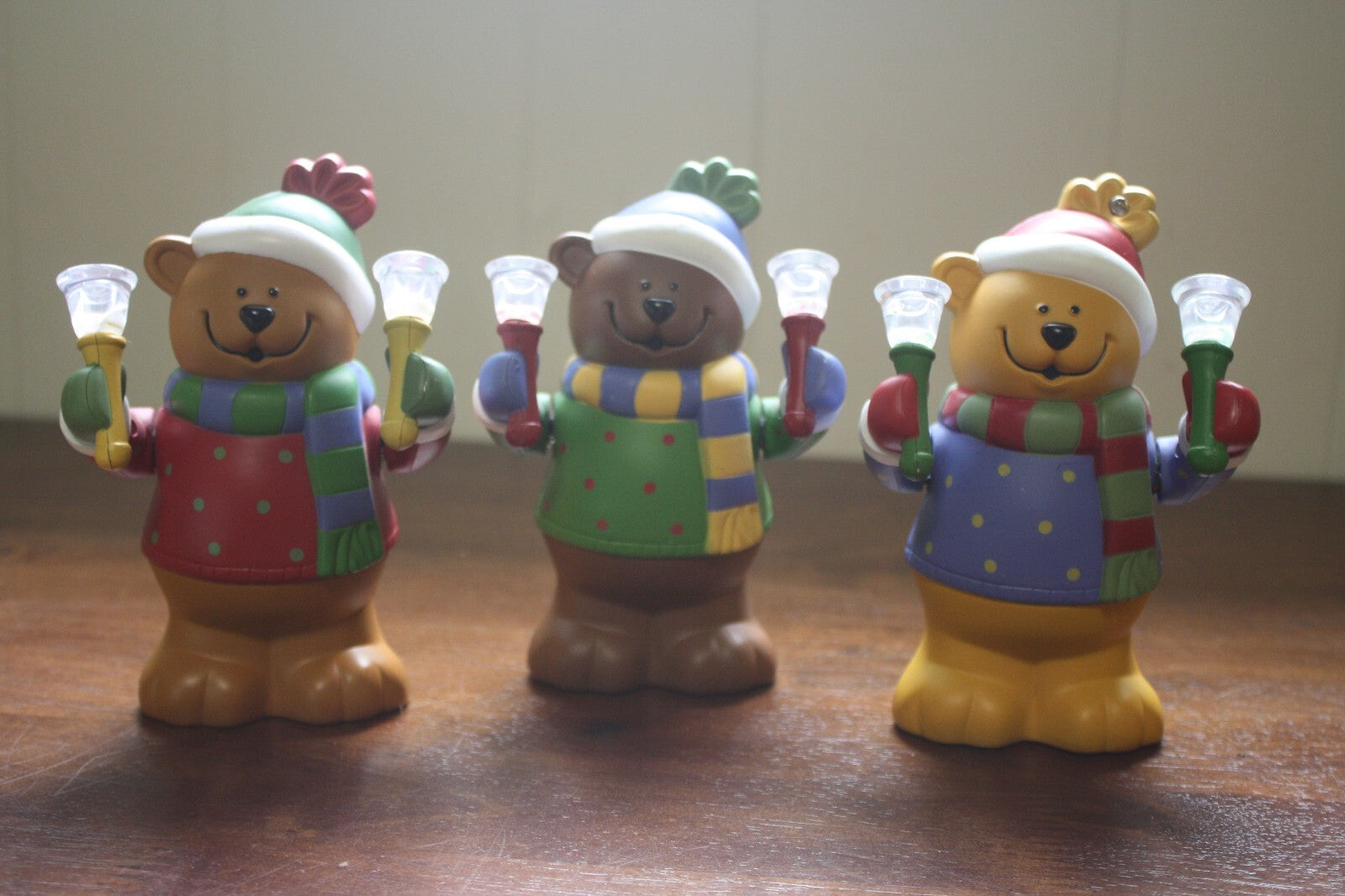 Set of 3 Decorative Bear Figurines with Holiday Lights