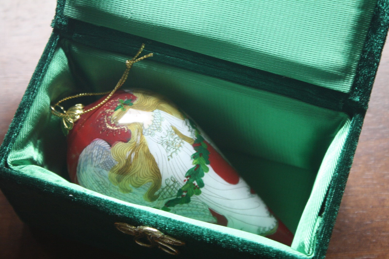 Hand-Painted Glass Christmas Ornament Angel with Velvet Box