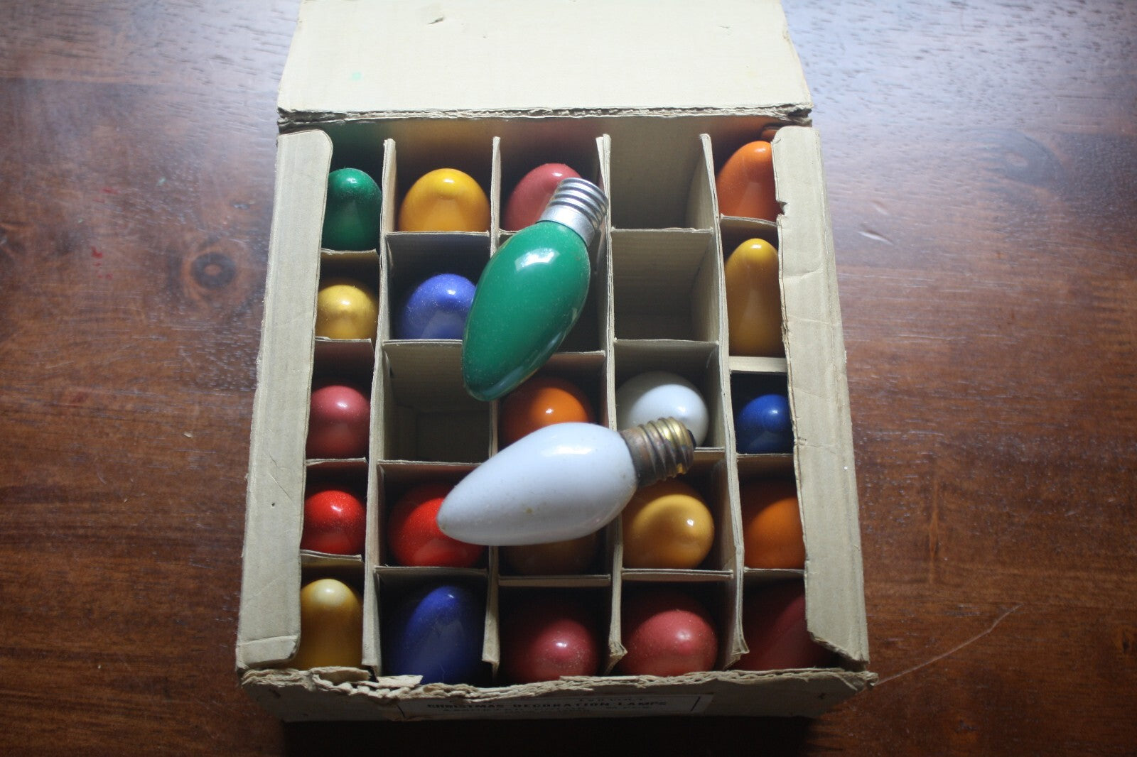 Set of Vintage Colored Christmas Light Bulbs in Original Box