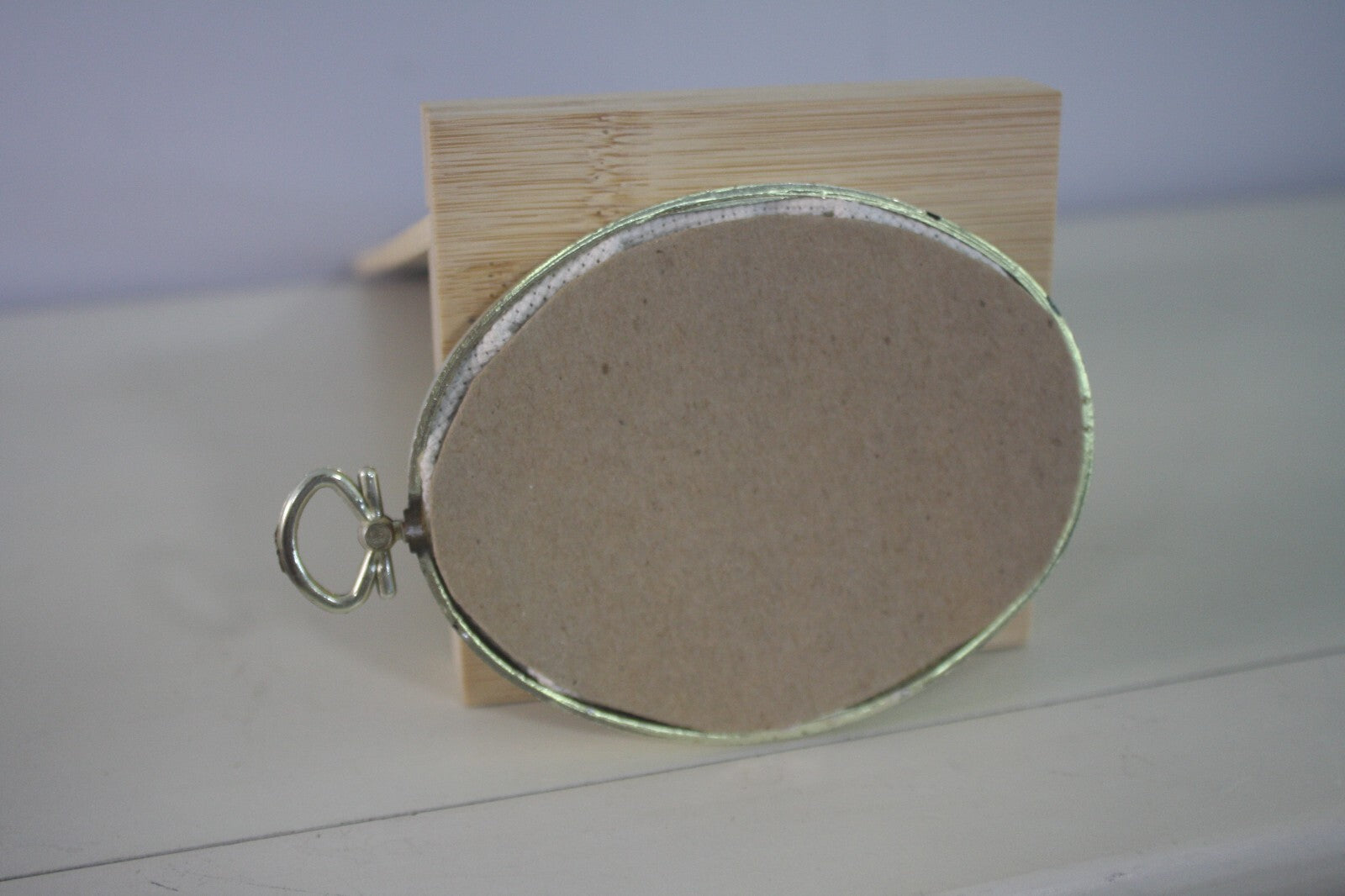 Handmade Cross Stitch Giraffe in Oval Silver Frame
