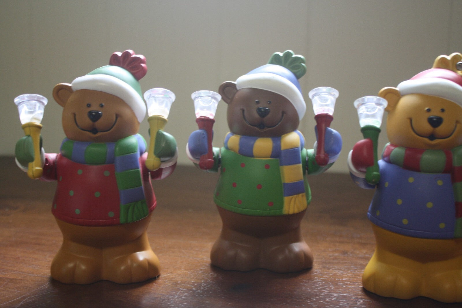 Set of 3 Decorative Bear Figurines with Holiday Lights