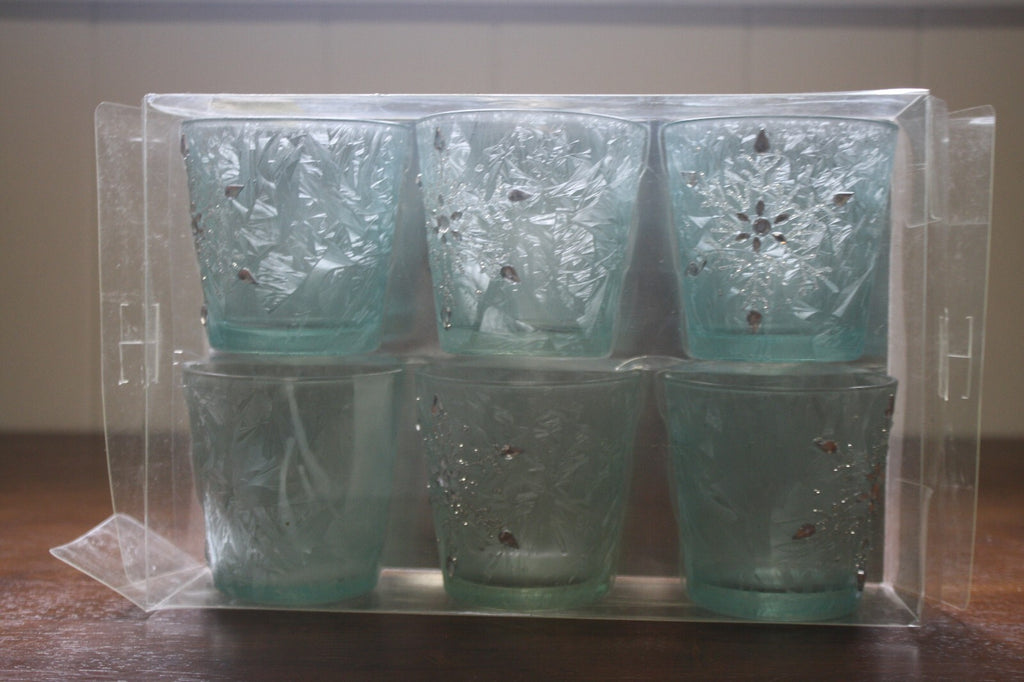 Set of 6 Frosted Glass Votive Candle Holders with Silver Accents