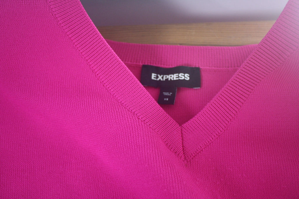 Express Bright Pink V-Neck Sleeveless Sweater Vest