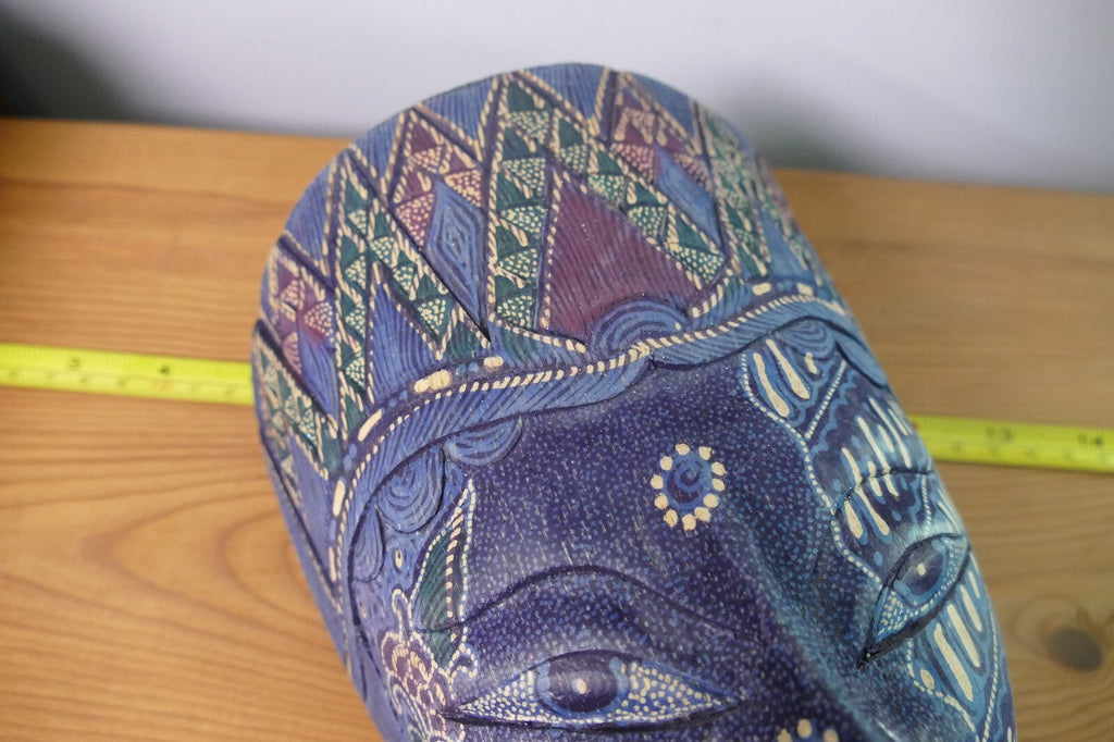 Handcrafted Blue Decorative Tribal Mask with Intricate Patterns