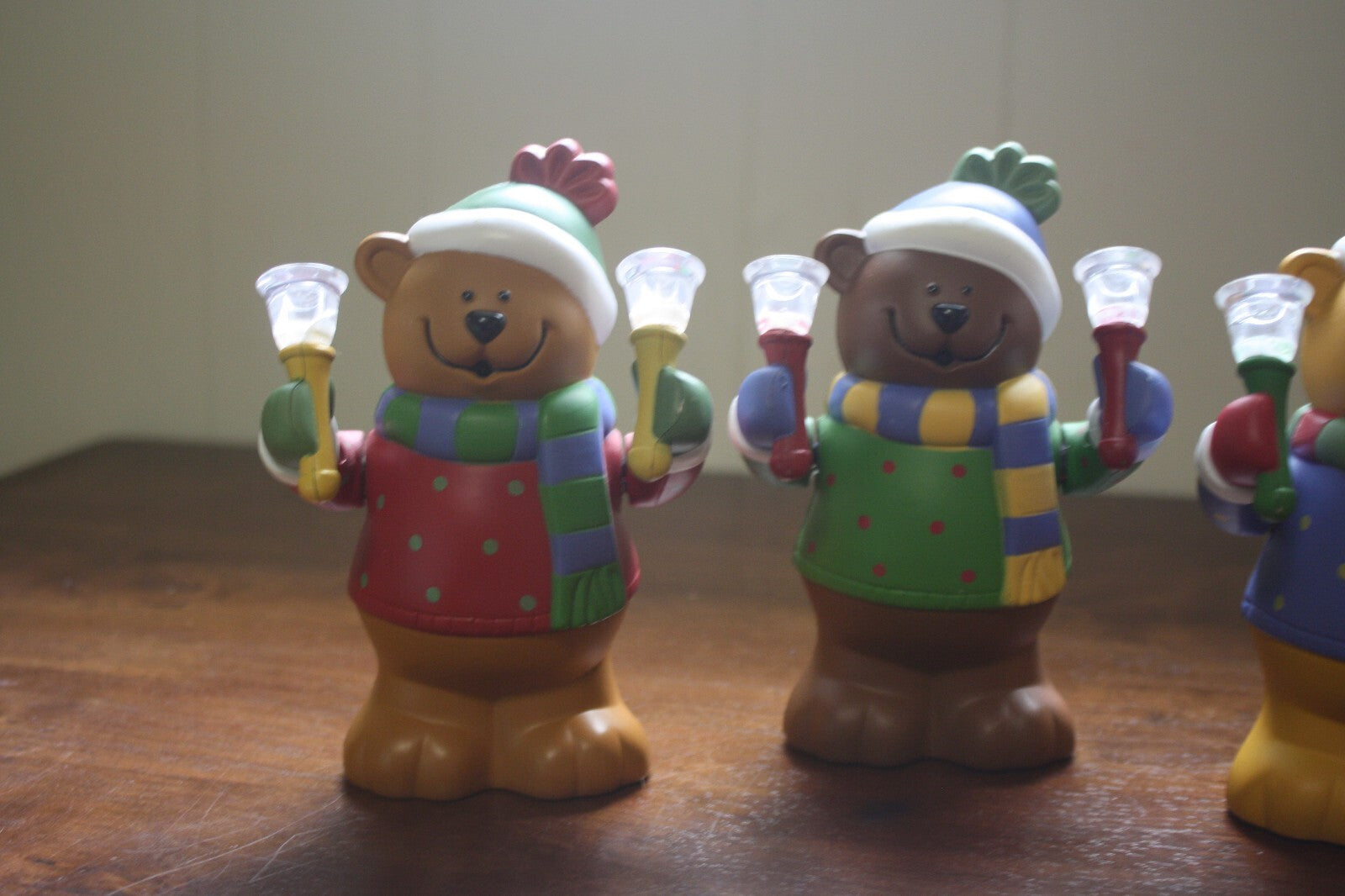 Set of 3 Decorative Bear Figurines with Holiday Lights