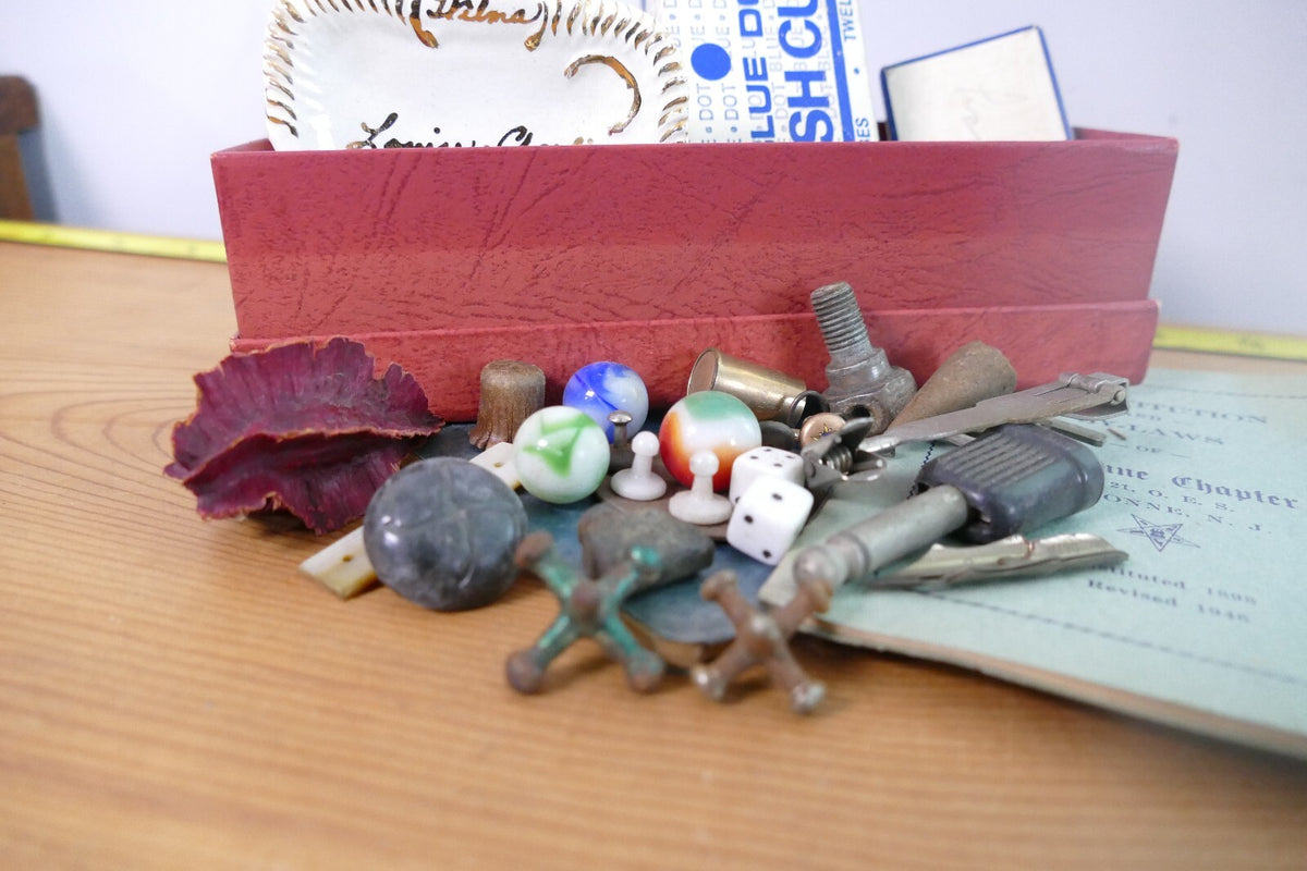Mixed Ephemera Lot Including Vintage / Antique Jacks and Marbles