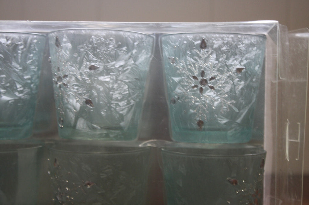 Set of 6 Frosted Glass Votive Candle Holders with Silver Accents