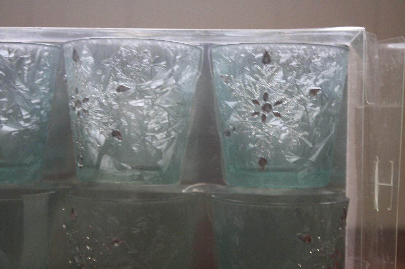 Set of 6 Frosted Glass Votive Candle Holders with Silver Accents