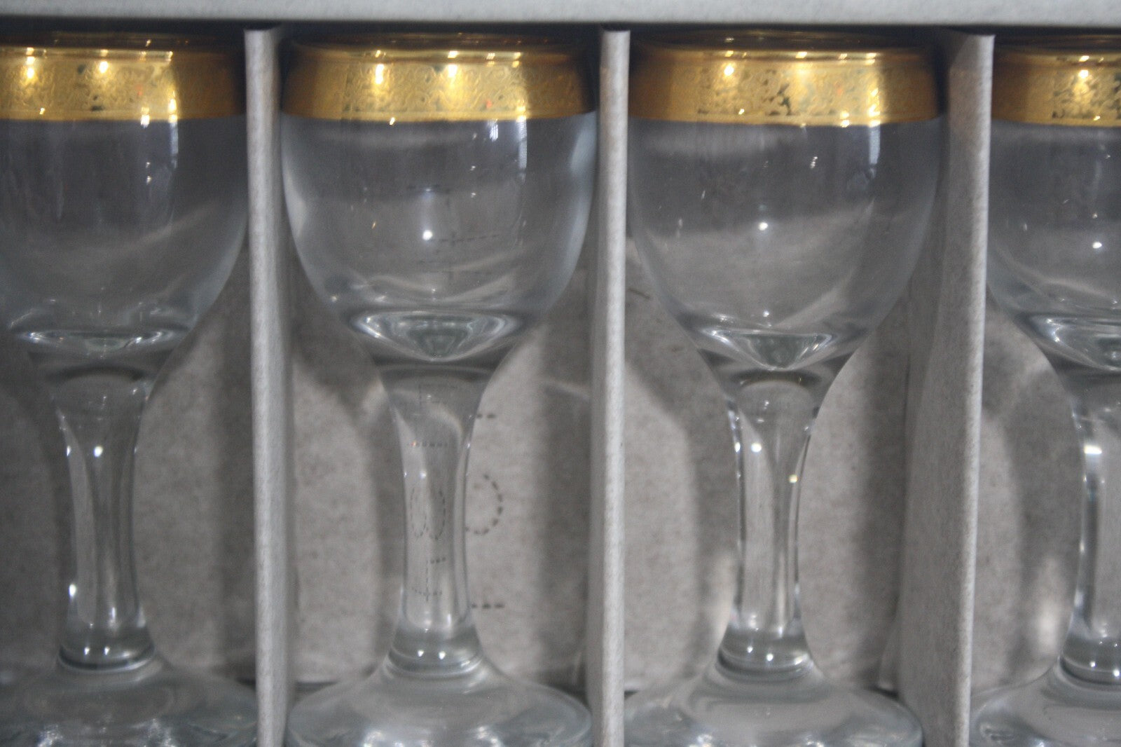 Vintage Imperial Crystal Cordial Glasses Decorated with 24k Gold Rims