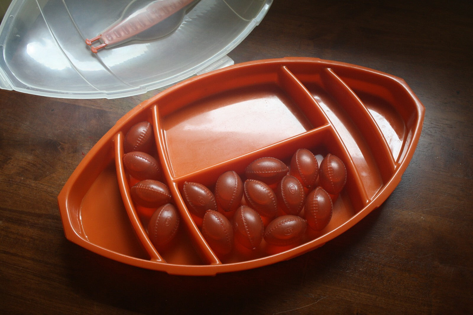Vintage Football-Shaped Plastic Snack Tray with Lid