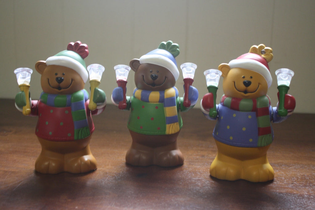 Set of 3 Decorative Bear Figurines with Holiday Lights
