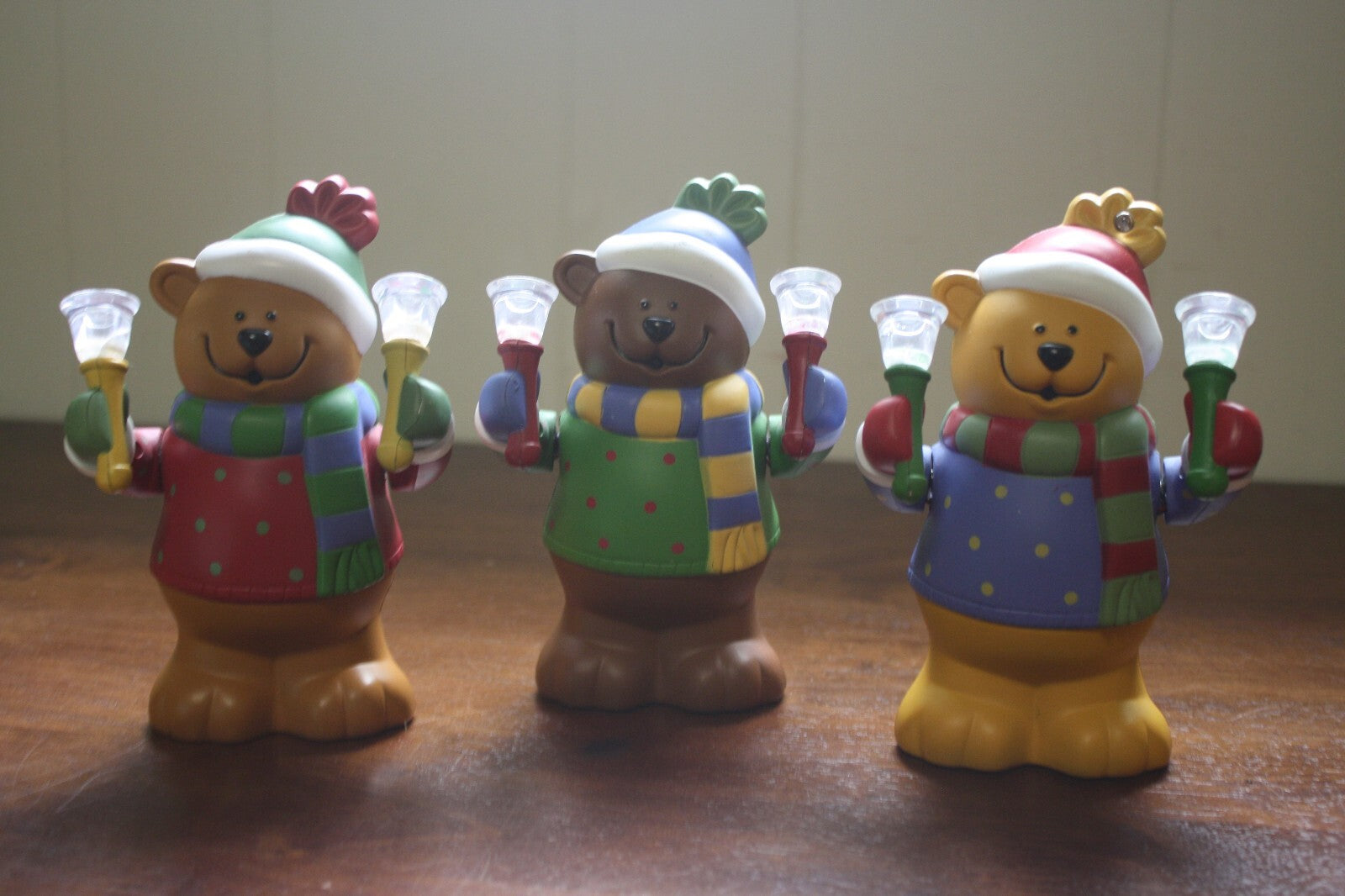 Set of 3 Decorative Bear Figurines with Holiday Lights