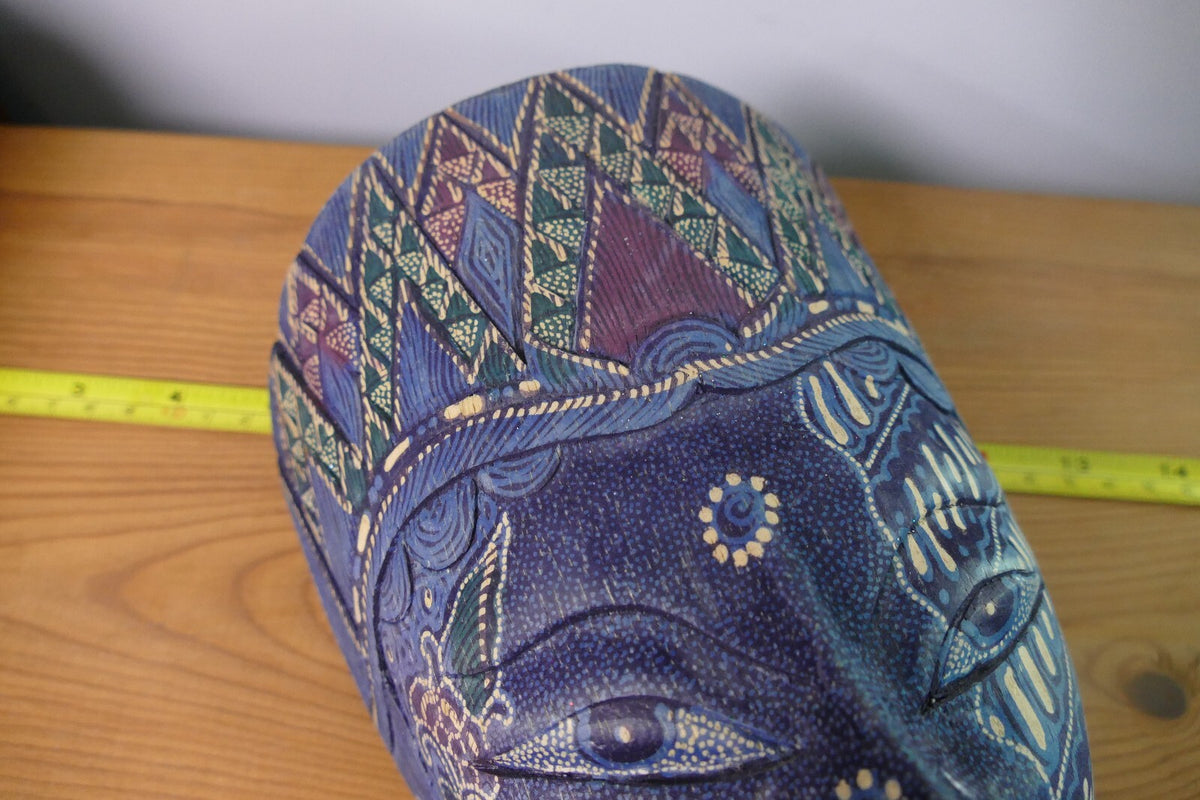 Handcrafted Blue Decorative Tribal Mask with Intricate Patterns